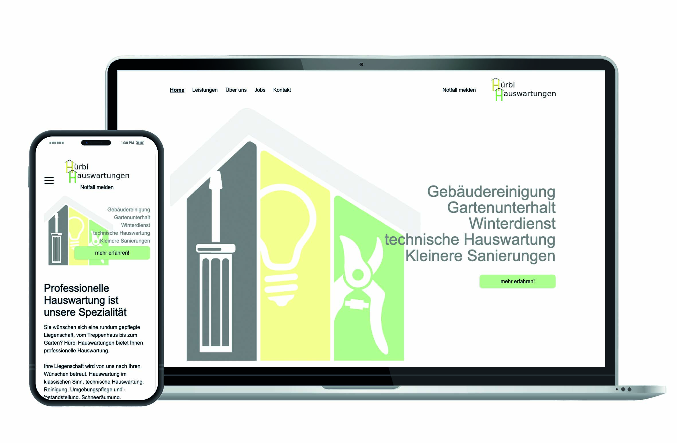 Mock-Up der Website von Hürbi Hauswartungen