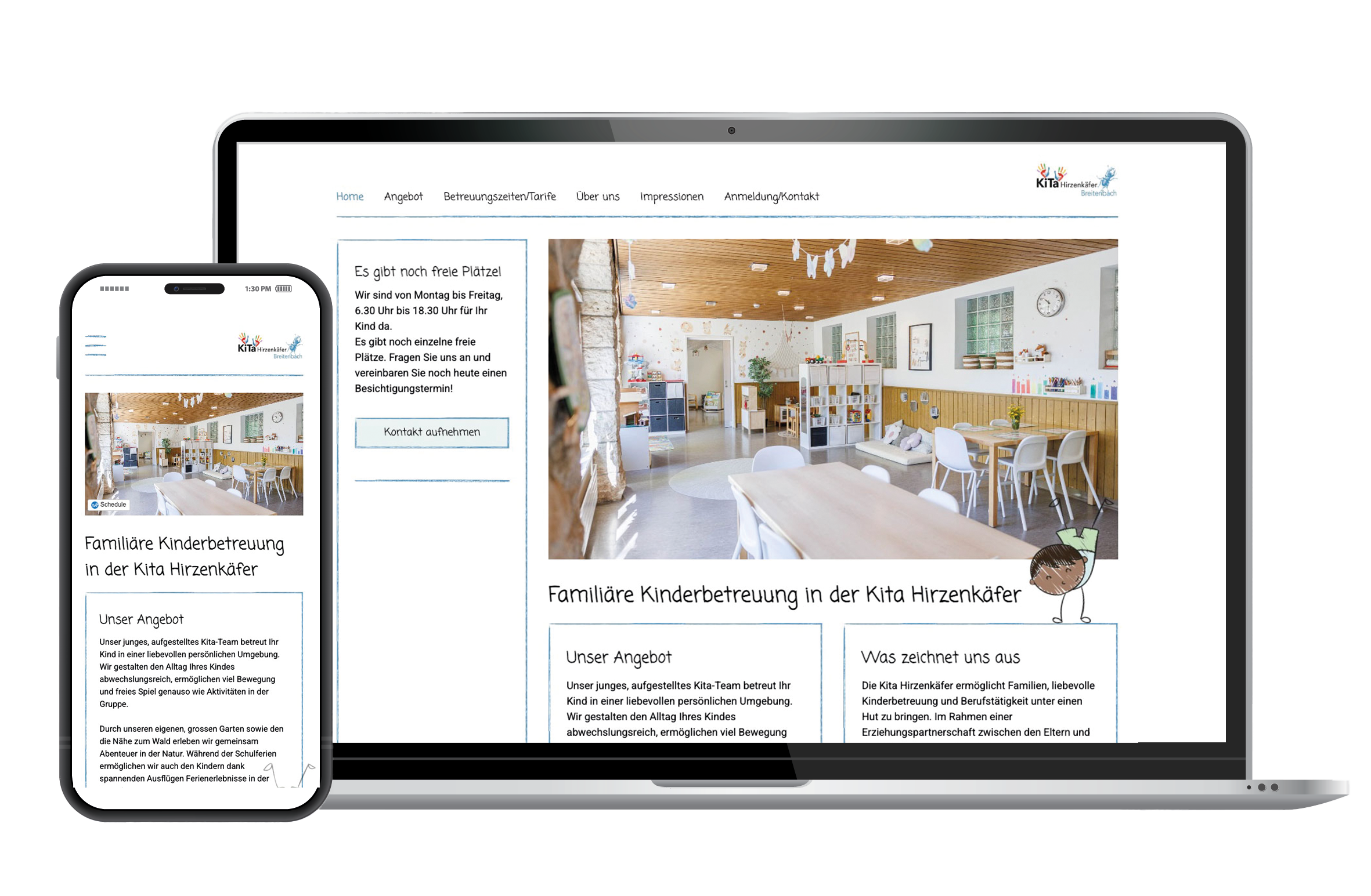 Mock-Up der Website von Kita Hirzenkäfer